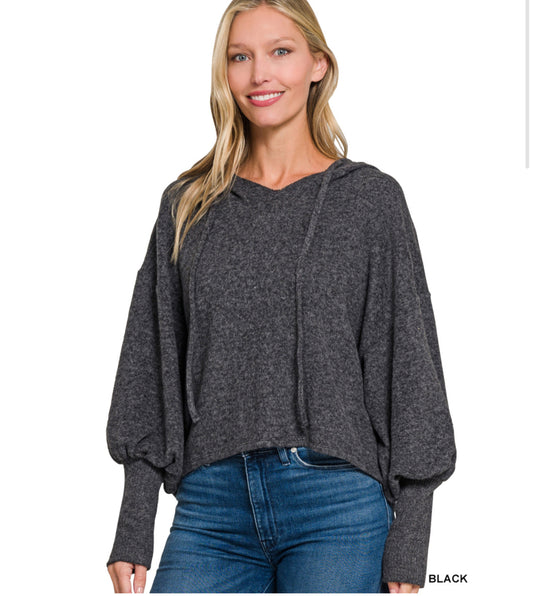 Balloon sleeve hoodie- black