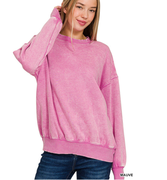 Acid wash oversized pullover - mauve