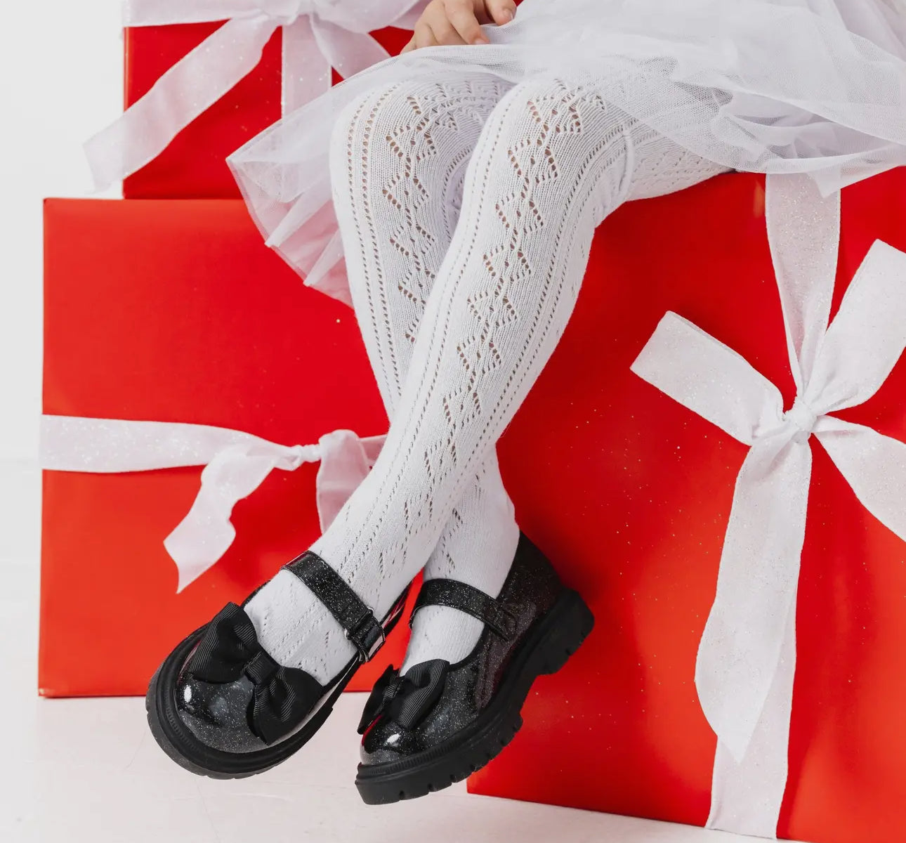 Fancy knit tights - white