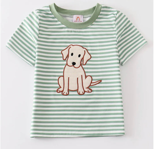 Sage puppy striped top