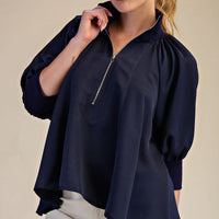 Navy mock neck blouse