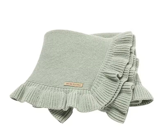 Sage knit ruffle blanket