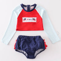 Patriotic flag Rashguard swim set girls