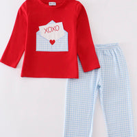 Red Valentine XOXO appliqué boys set