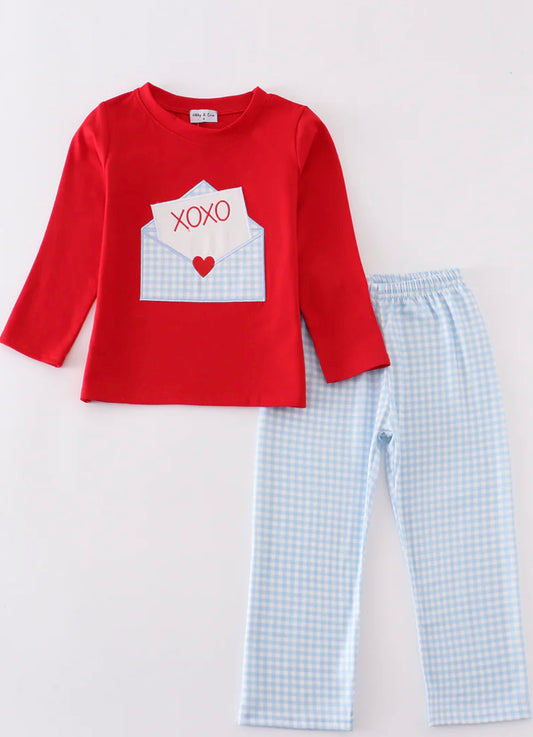 Red Valentine XOXO appliqué boys set