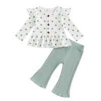 Green polka dot girls set