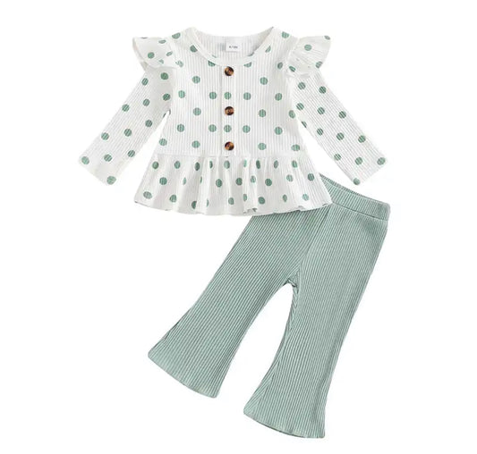 Green polka dot girls set