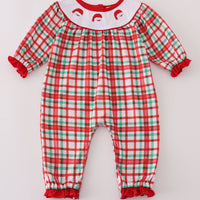 Red Santa plaid girl romper