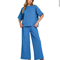 Blue short sleeve pant set