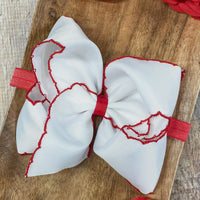 White with red moon-stitch bow headband