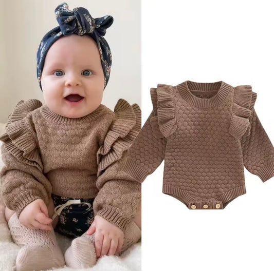 Brown Ruffle knit sweater bubble