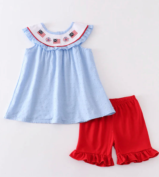 Blue patriotic flag girls set