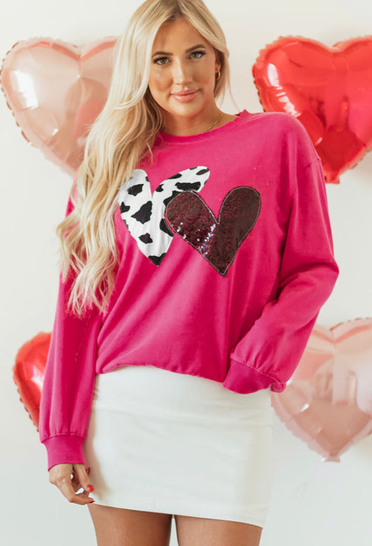 Sequin appliqué heart sweatshirt