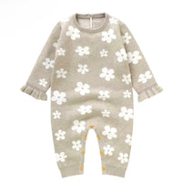 Khaki floral knit sweater romper