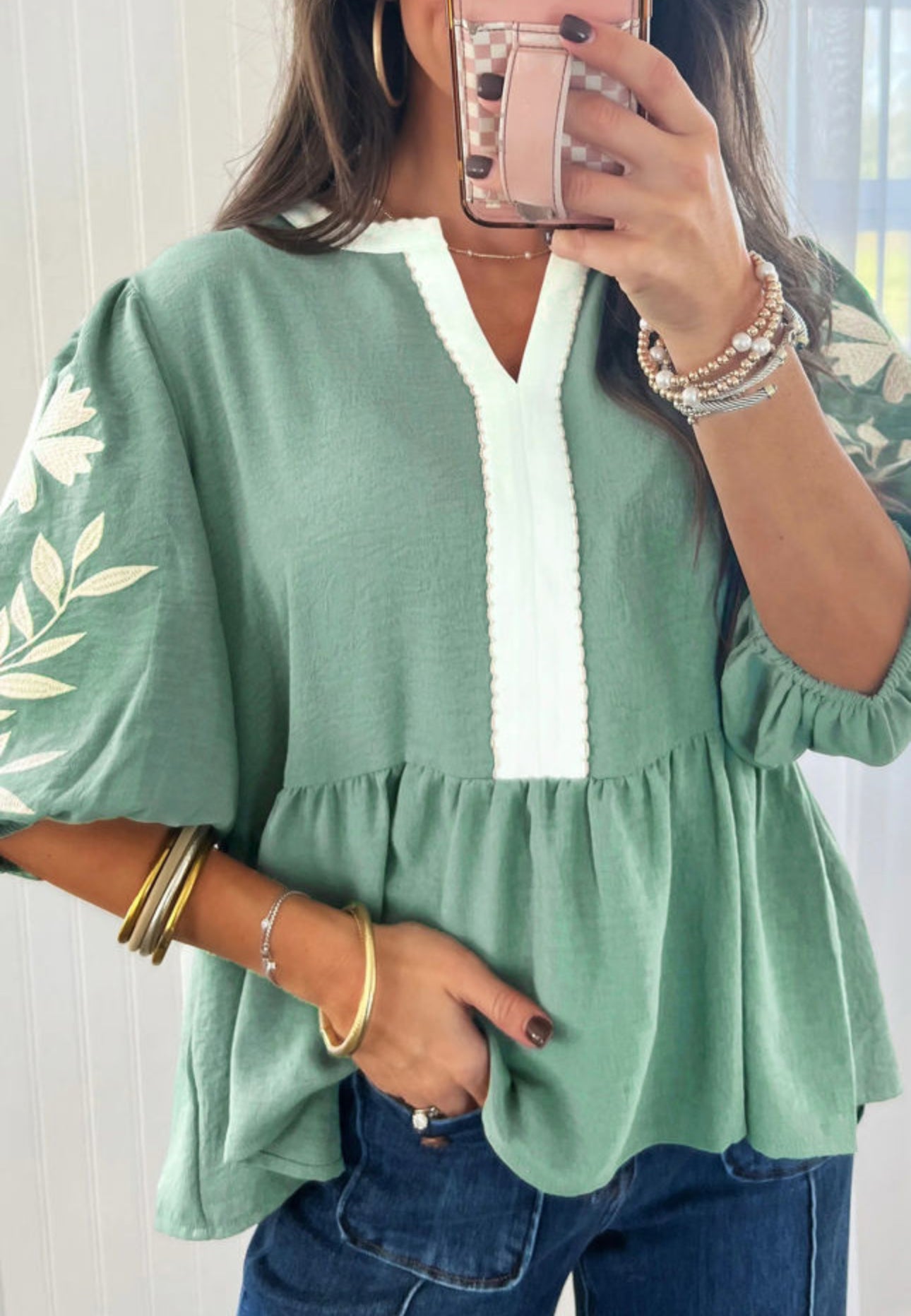 Green babydoll blouse