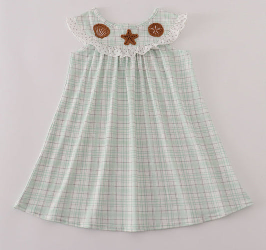 Green seashell girls dress