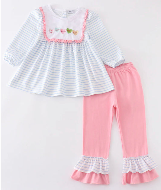 Blue striped heart girls pant set