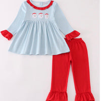 Blue striped Santa trio girls set