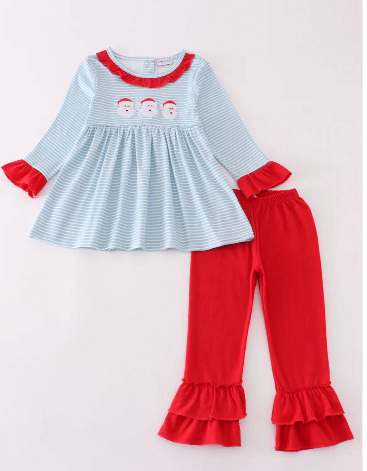 Blue striped Santa trio girls set