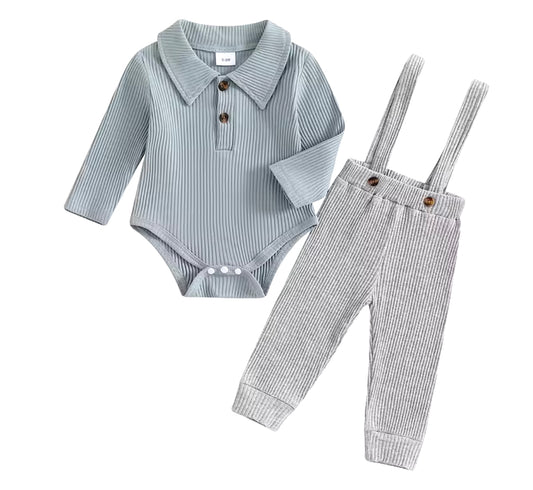 Boys blue/grey overall set