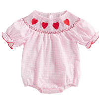 Pink gingham smocked heart bubble
