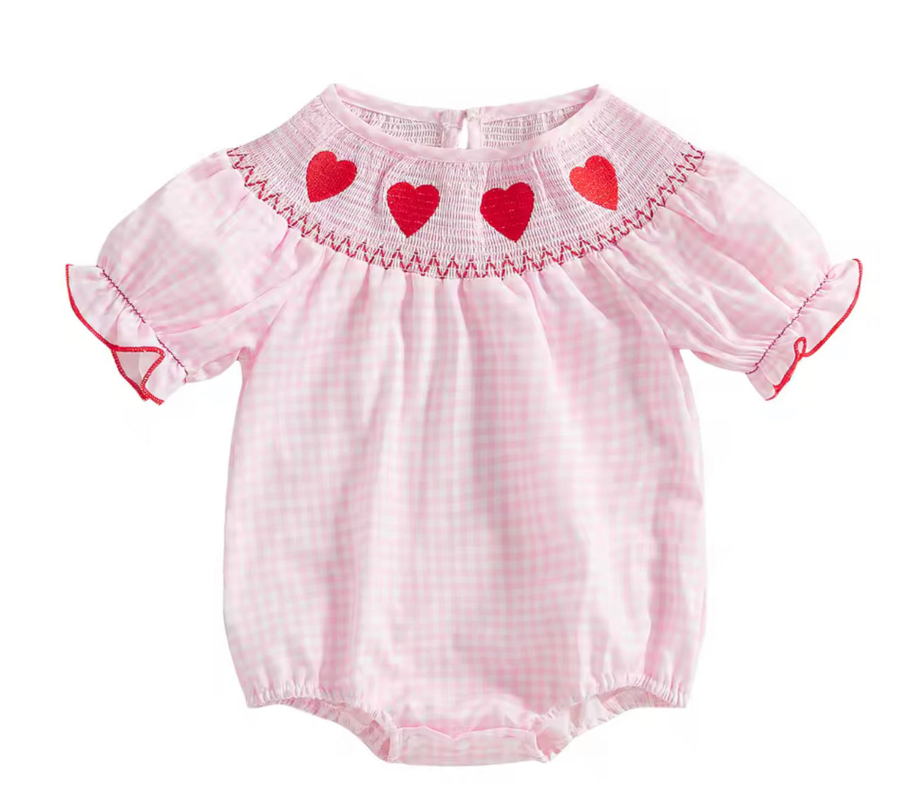 Pink gingham smocked heart bubble