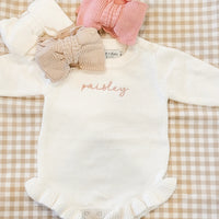 Ruffle knit romper white - NB