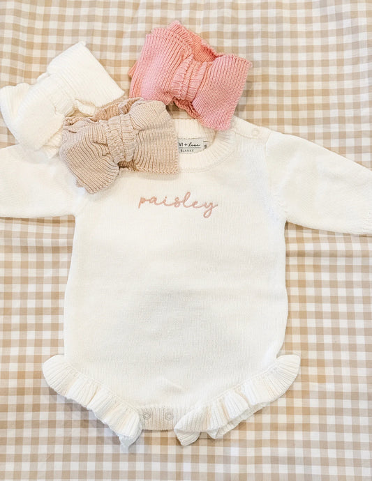 Ruffle knit romper white - NB