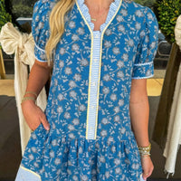 Blue floral mini dress