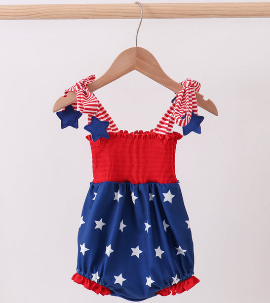 Blue star smocked bubble