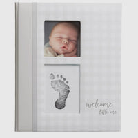 Gray Gingham Baby Book and Clean Touch Ink Pad
