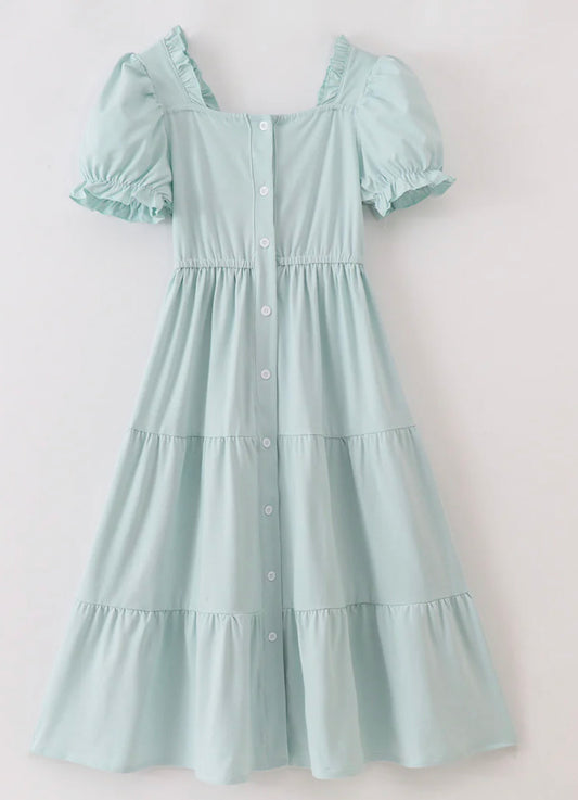 Blue tiered ruffle mom dress