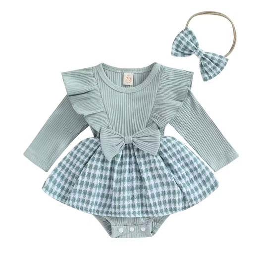 Blue plaid girls romper