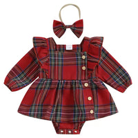 Red plaid girls bubble with bow