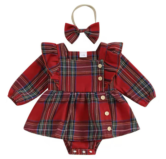 Red plaid girls bubble with bow