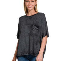 Acid wash ribbed top -black