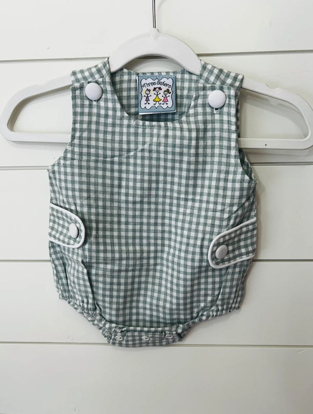 Teal gingham boy bubble three sisters