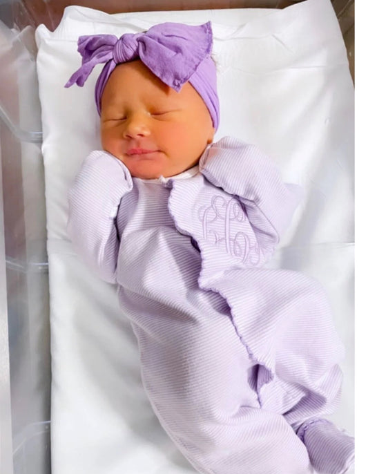 Lavender striped footie & hat