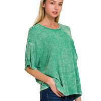 Acid wash ribbed top -Kelly green