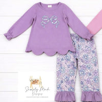 Purple floral bow pant set