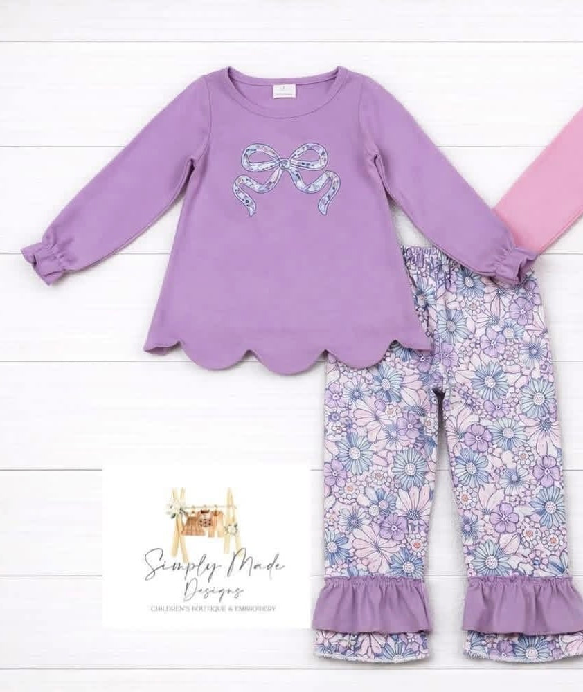 Purple floral bow pant set