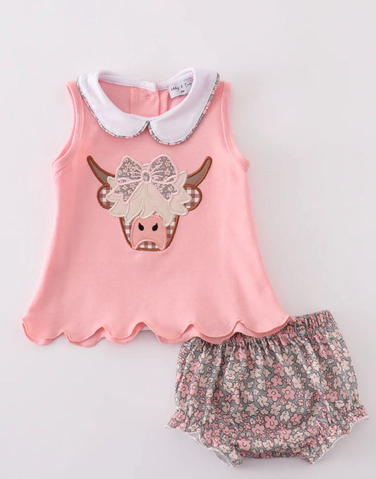 Highland cow girls bloomer set
