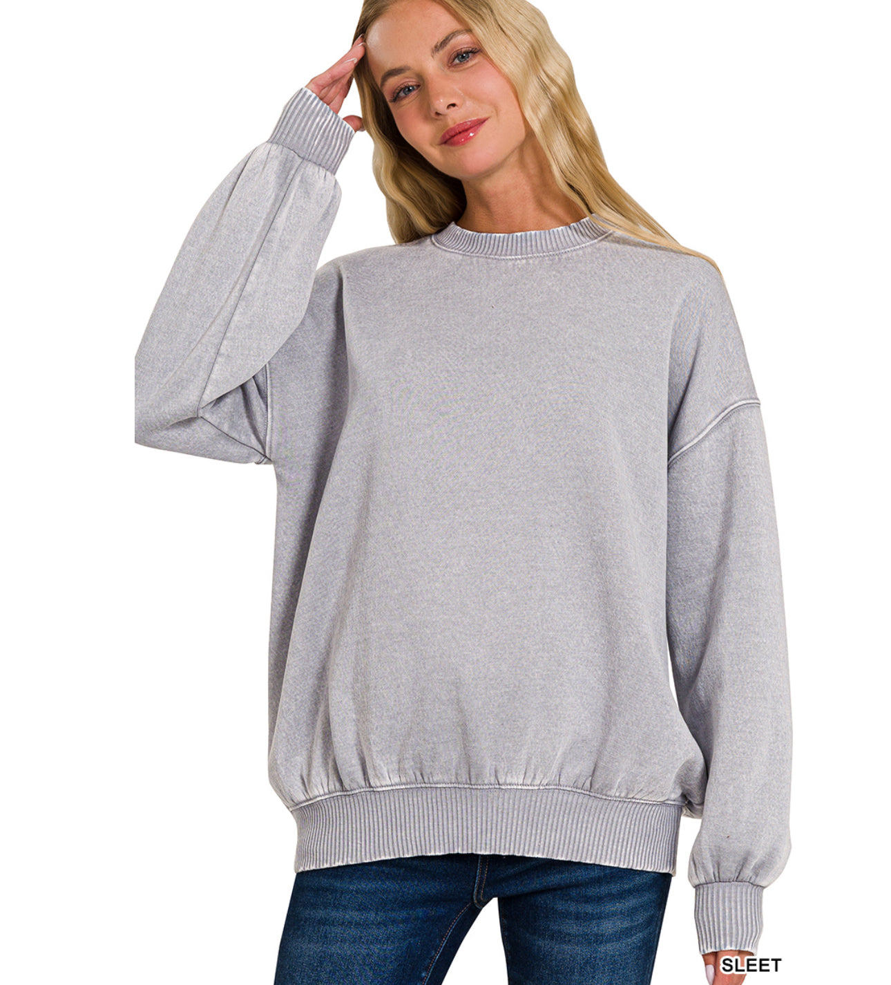 Acid wash pullover- sleet