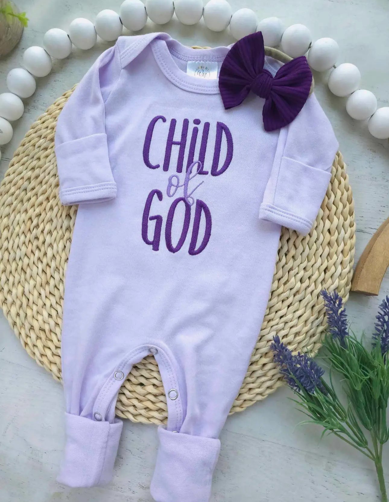 Child of god NB romper & bow