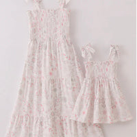 Pink blush smocked mom dress