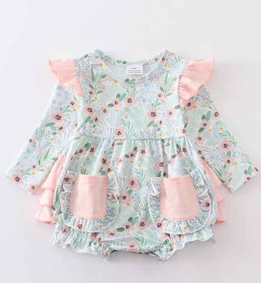 Floral girls ruffle bubble