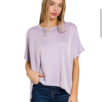 Ribbed striped oversized short sleeve top - lavender