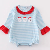 Blue striped Santa trio girls bubble