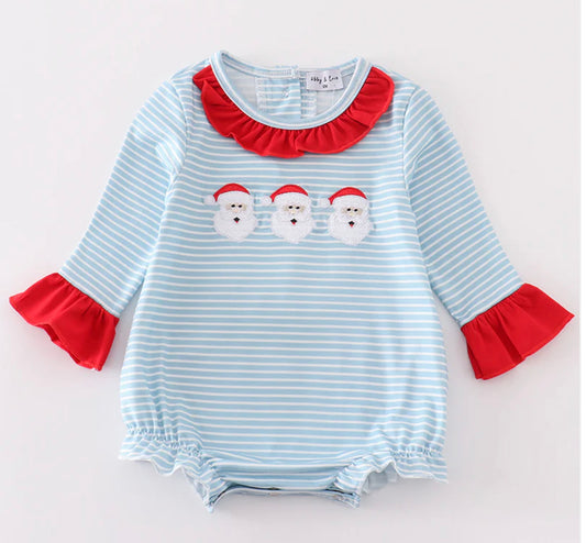 Blue striped Santa trio girls bubble