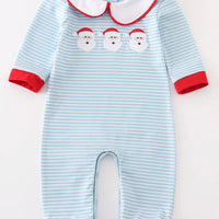 Blue striped Santa trio boys romper